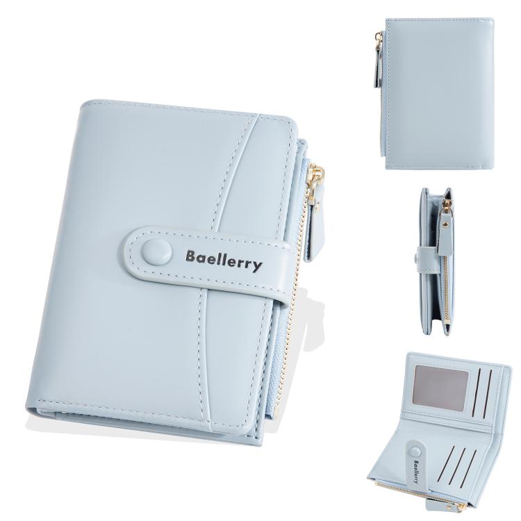 Baellerry N3256 Women Short Wallet Simple Bifold Zipper Coin Purse Soft Leather Buckle Money Clip(Blue)