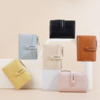 Baellerry N3256 Women Short Wallet Simple Bifold Zipper Coin Purse Soft Leather Buckle Money Clip(Blue)