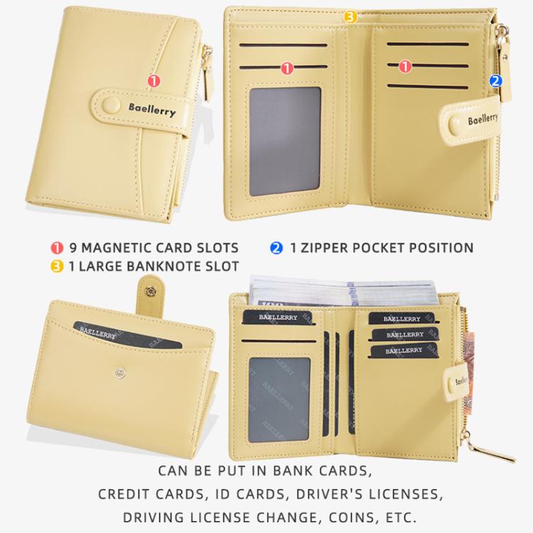 Baellerry N3256 Women Short Wallet Simple Bifold Zipper Coin Purse Soft Leather Buckle Money Clip(Blue)
