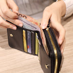 Women  Short Zipper Cute Coin Purse Mini Wallet(Beige)
