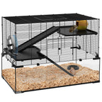 PawHut 3 Tiers Hamster Cage, Gerbil Cage with Deep Glass Bottom, Non-Slip Ramps, Platforms, Hut, Exercise Wheels, Water Bottle, Dish, for Syrian Hamster, Dwarf Hamster, 78.5 x 48.5 x 57cm