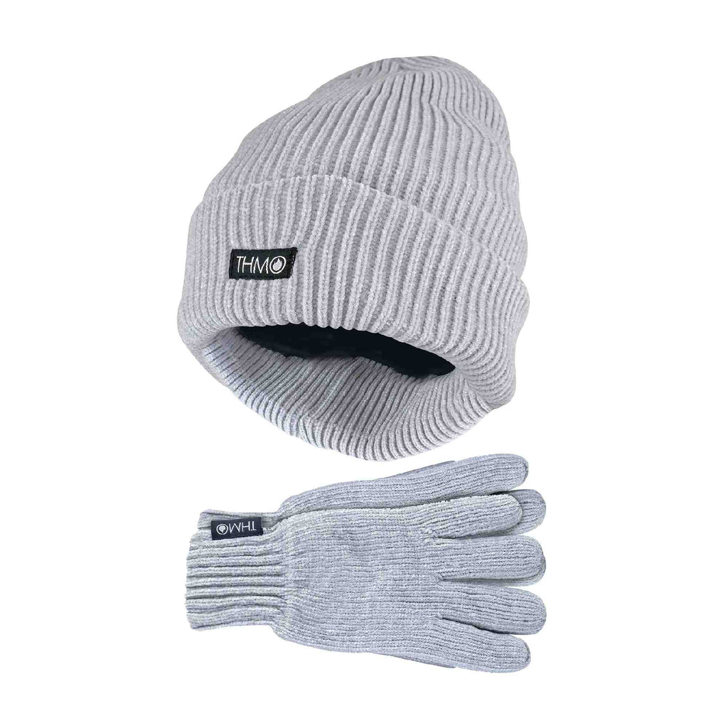 Ladies 3M Thinsulate Lined Chenille Thermal Beanie Hat & Gloves Set