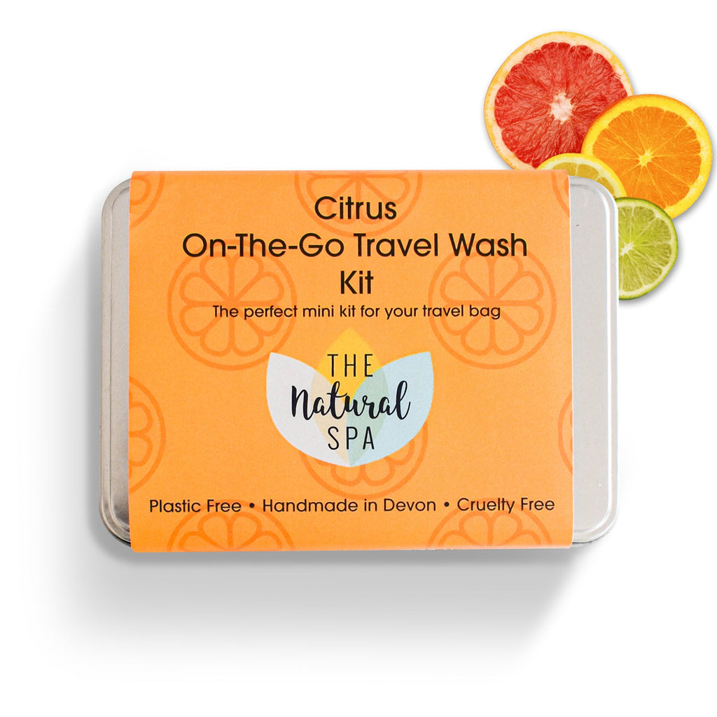 Citrus Mini Reise-Waschset | Natürliches „Unterwegs“-Shampoo, Spülung & Seifen-Set | Vegan, plastikfreie Haarpflege | Perfektes Reisegeschenk