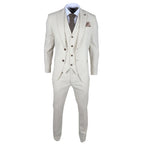 TP-21 - Men's Beige 3 Piece Linen Summer Wedding Suit