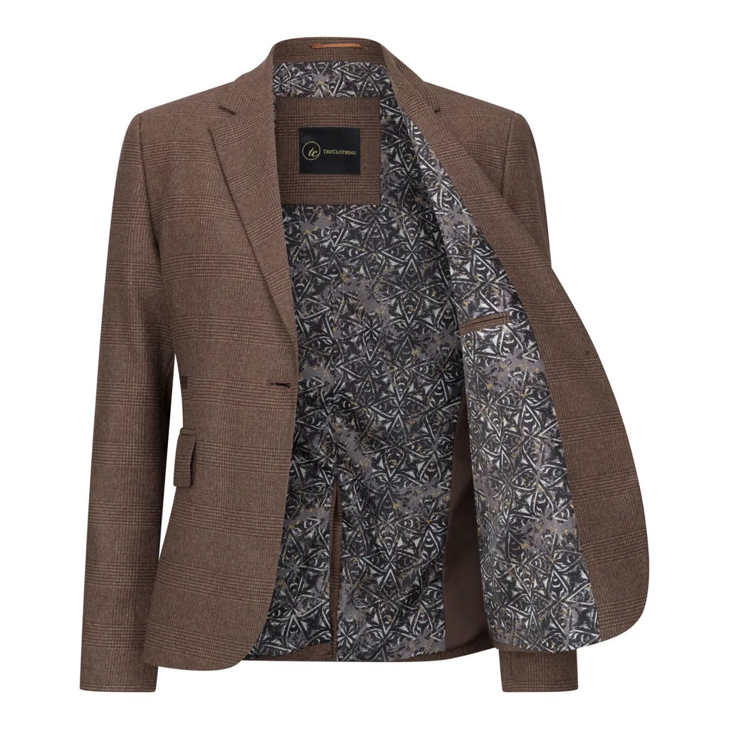 TPW50 - Women's Brown 3 Piece Prince Of Wales Check Suit