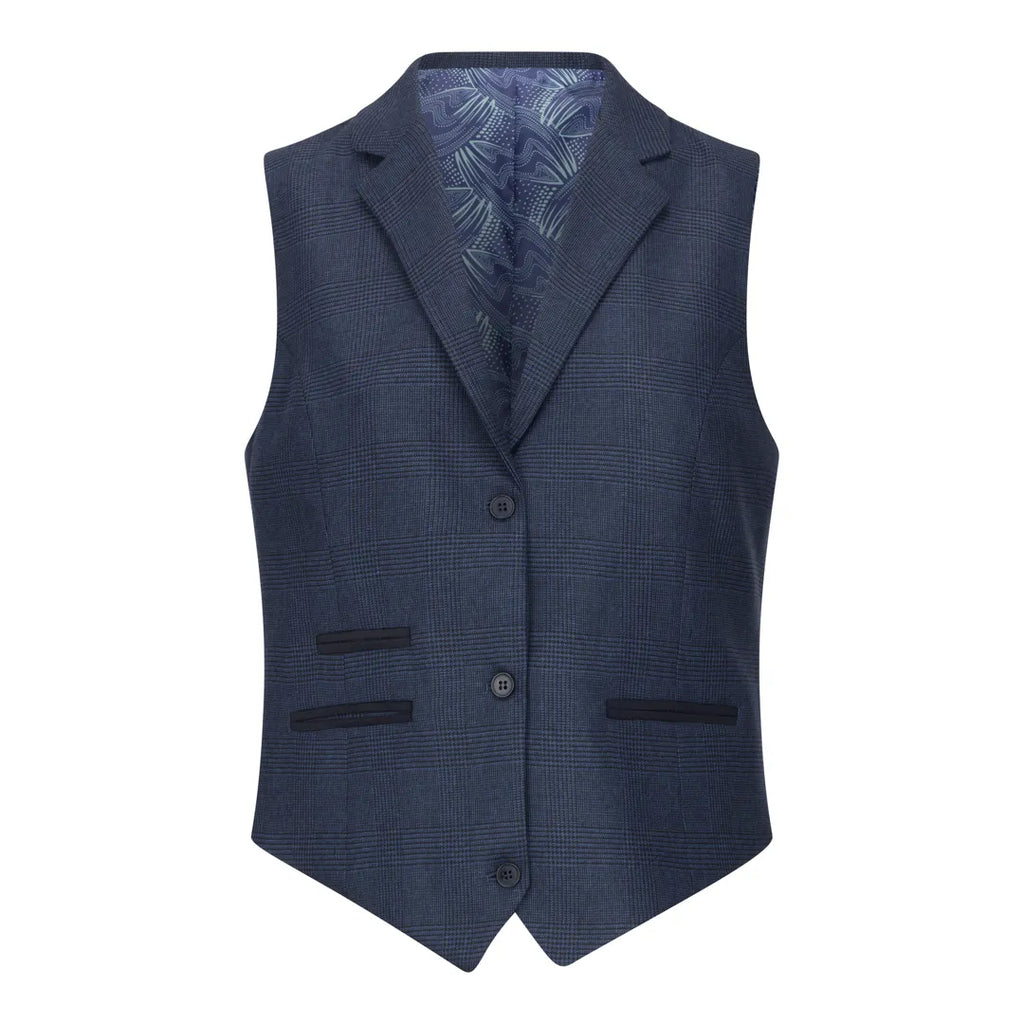 TPW52 - Women's Navy 3 Piece Prince Of Wales Check Suit