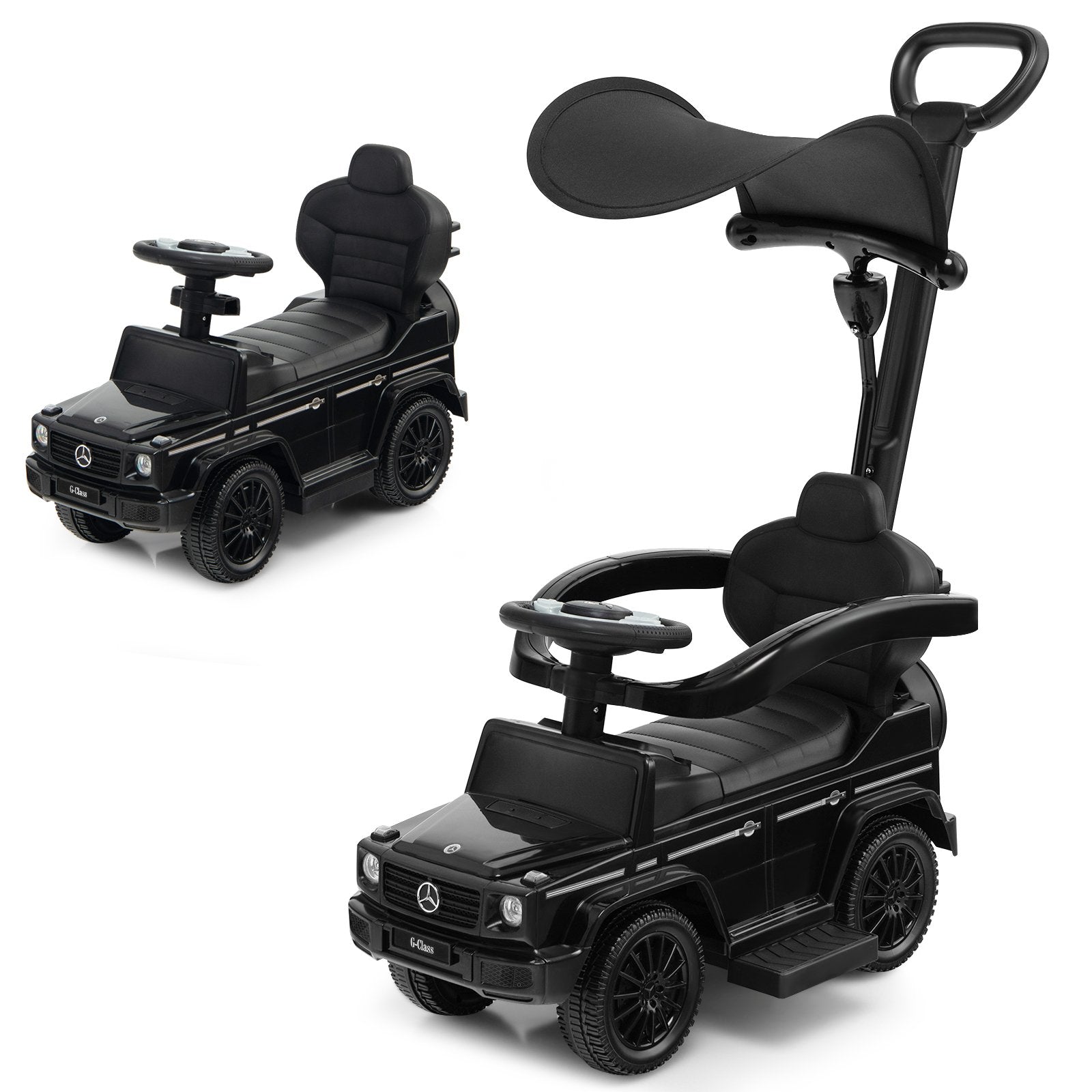 3-in-1 Baby Foot-to Floor Sliding Walker with Push Handle-Black