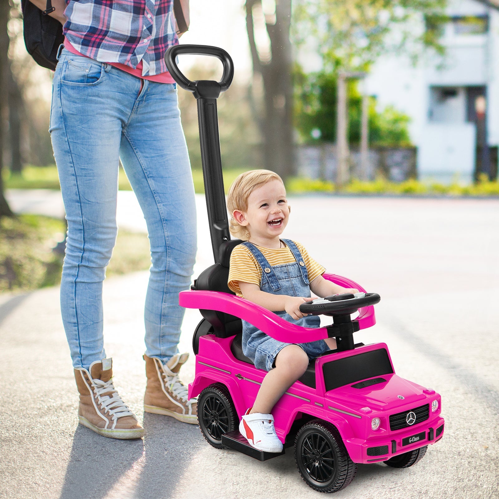3-in-1 Baby Foot-to Floor Sliding Walker with Push Handle-Black