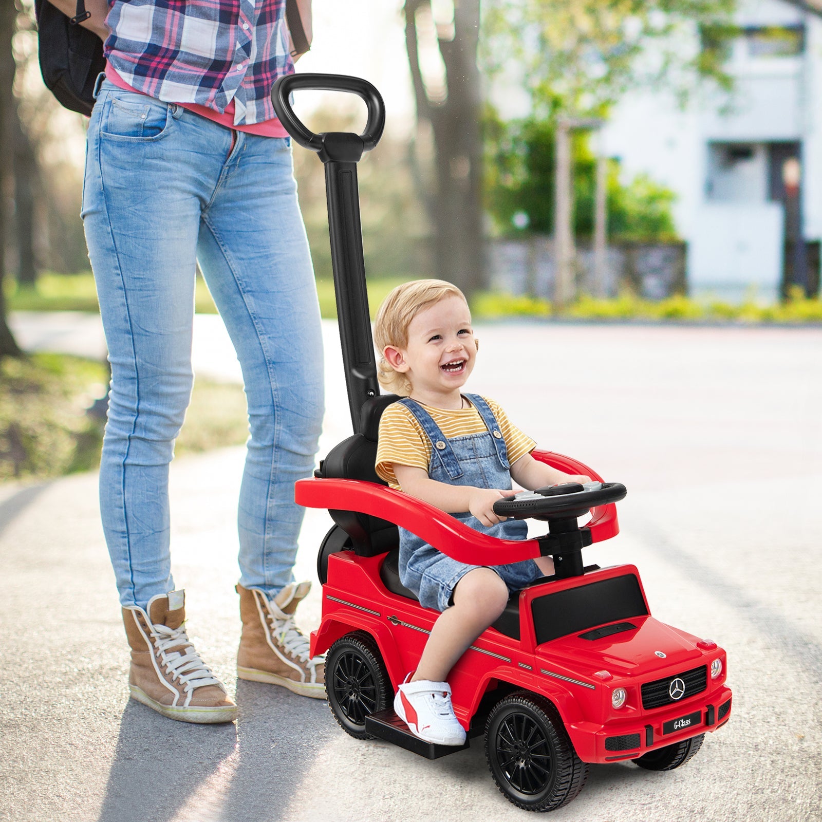 3-in-1 Baby Foot-to Floor Sliding Walker with Push Handle-Black