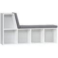 HOMCOM Bookcase Storage Shelf with Cushioned Reading Seat, Bookshelf Storage Cabinet for Study Living Room, White