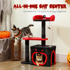 PawHut Cat Tree, Gothic Cat Tower with Scratching Posts, Cute Condo, Coffin Platform, Bed and Spider Toy, Halloween