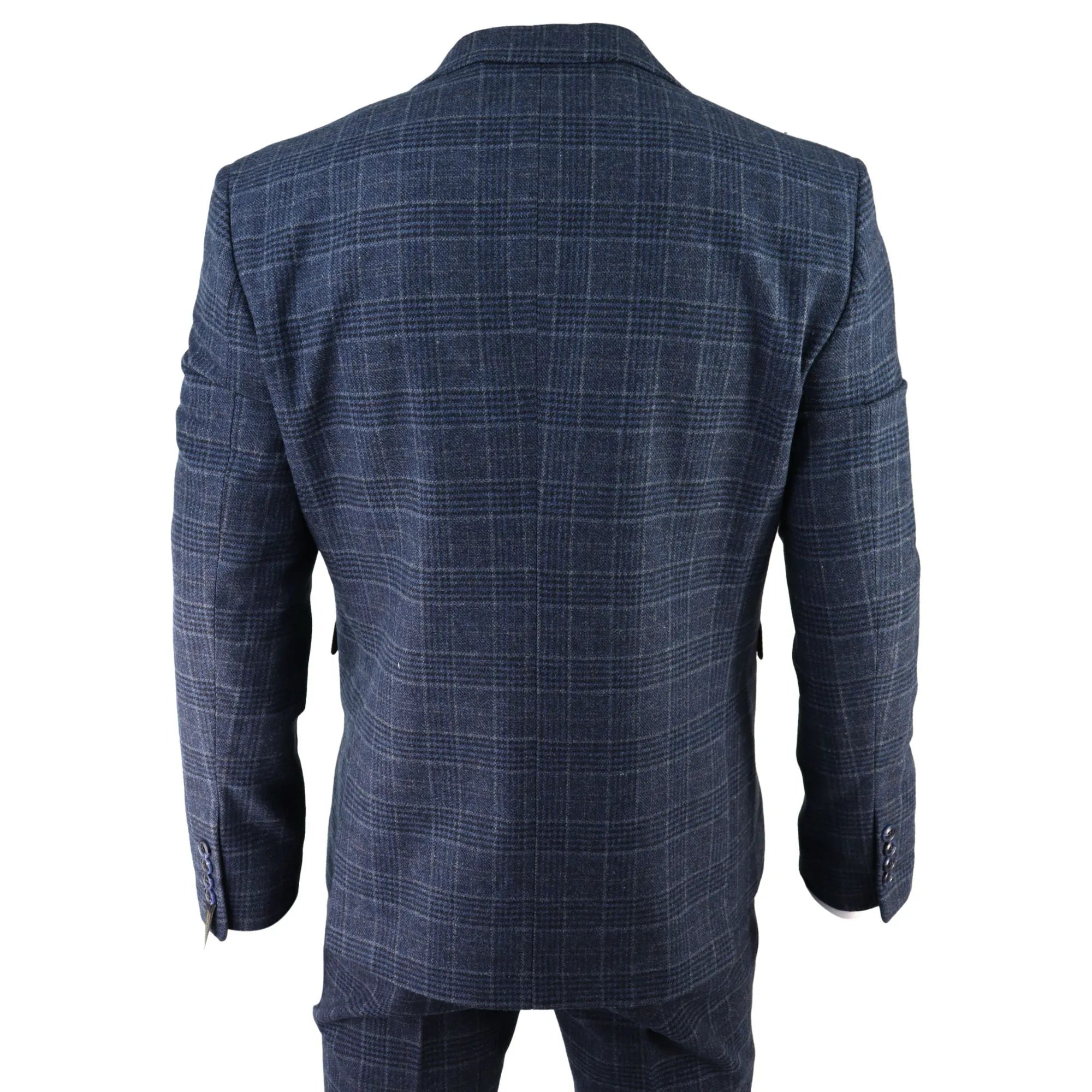 AK-13 - Men's Tweed 3 Piece Suit Blue Check 1920s Gatsby Blinders