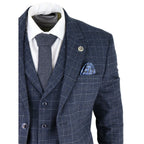 AK-13 - Men's Tweed 3 Piece Suit Blue Check 1920s Gatsby Blinders
