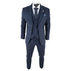 AK-13 - Men's Tweed 3 Piece Suit Blue Check 1920s Gatsby Blinders