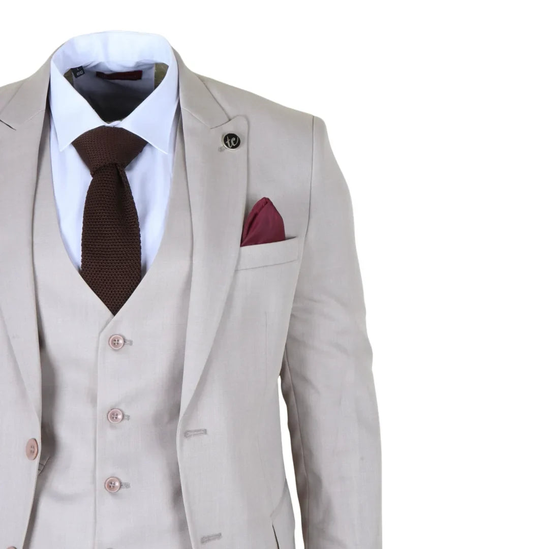 IM1 - Men's Classic Plain Cream 3 Piece Suit