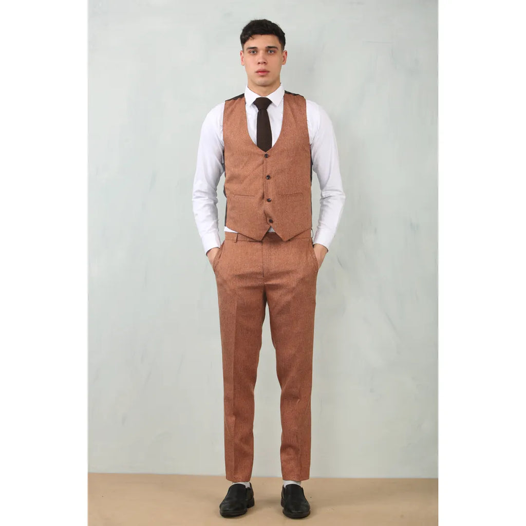 IM200 - Men's Camel Tailored Fit Wedding 3 Piece Suit