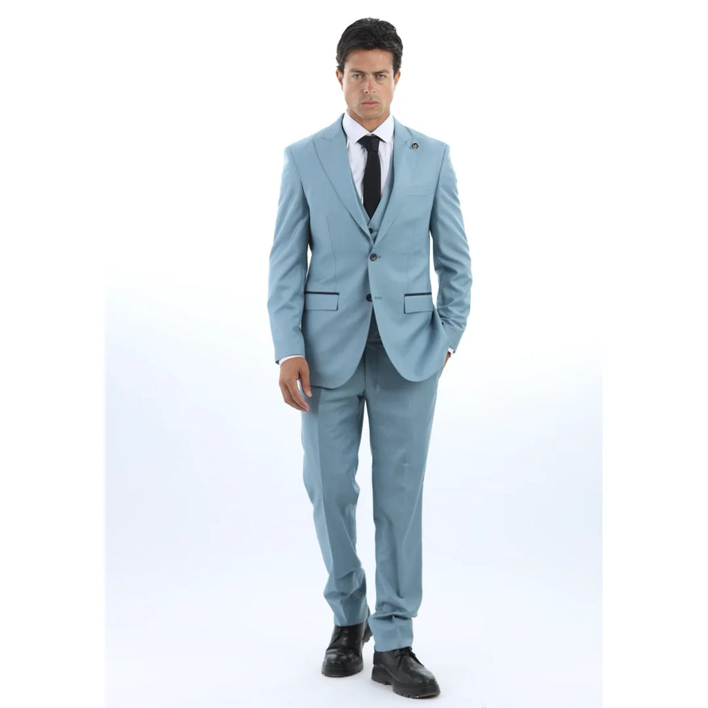 IM32 - Men's Plain Turquoise Blue 3 Piece Suit