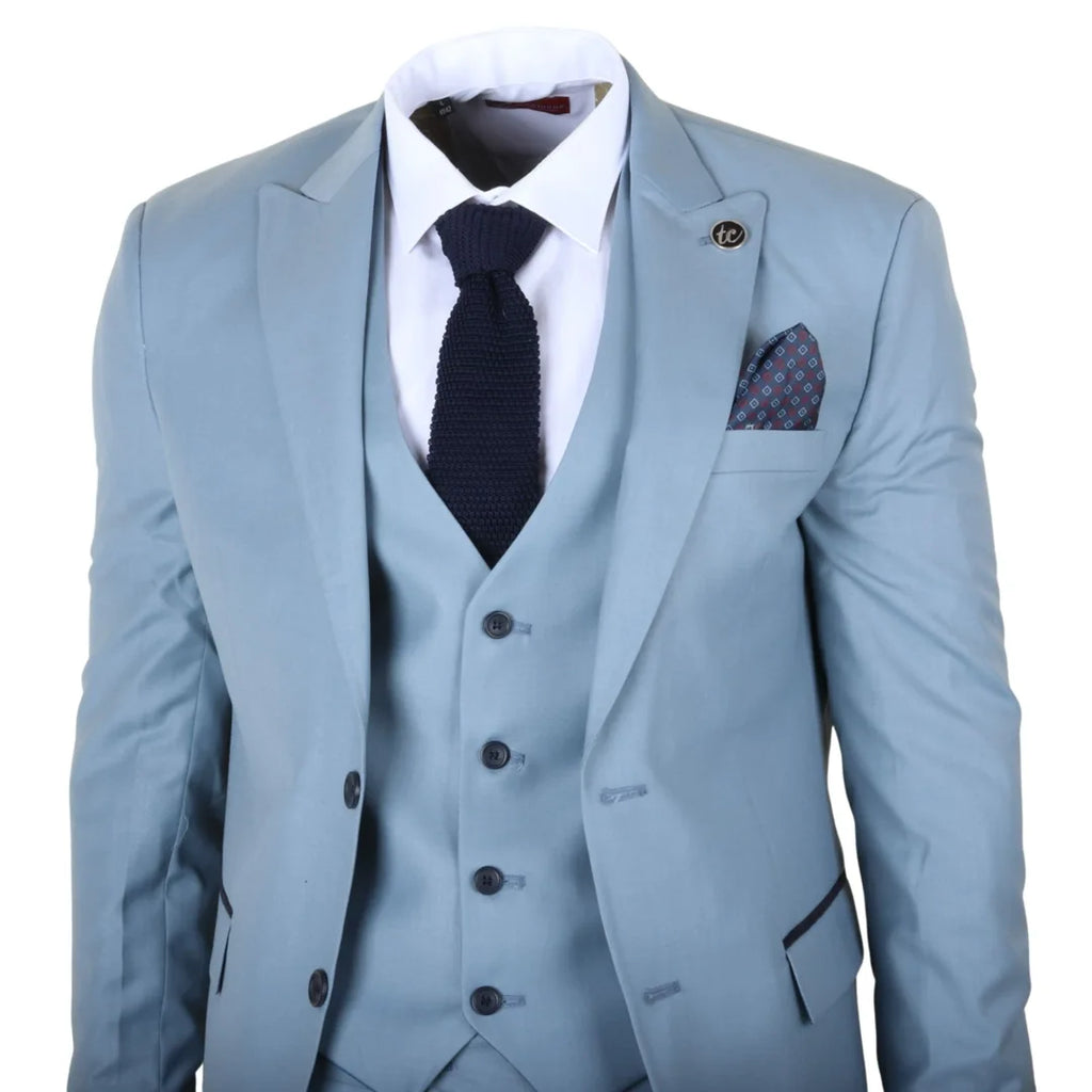 IM32 - Men's Plain Turquoise Blue 3 Piece Suit