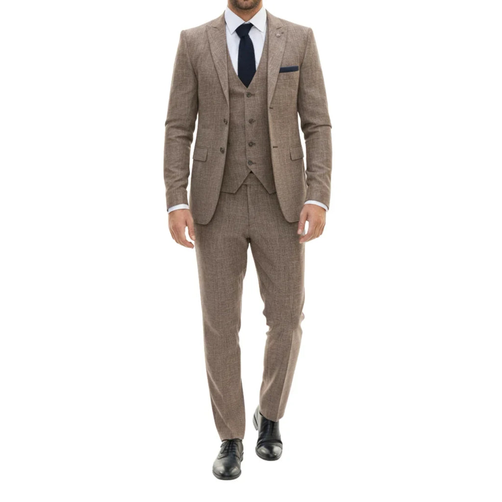 IM33 - Men's 3 Piece Brown Tailored Fit Suit