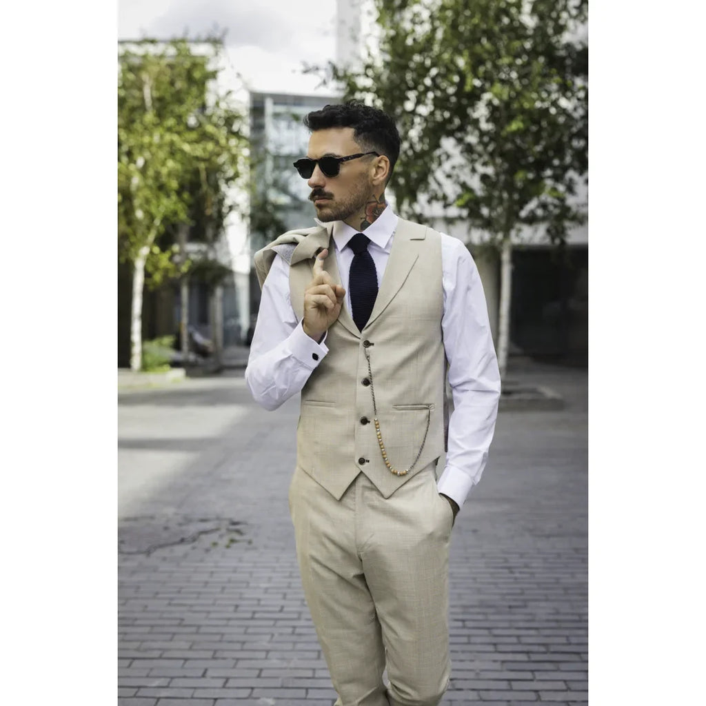 James - Men's 3 Piece Cream Tailored Fit Suit