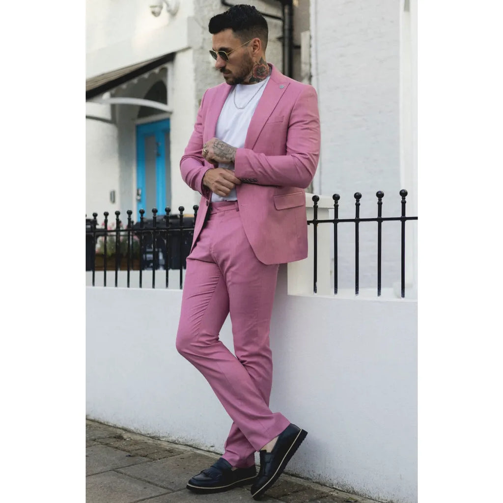 James - Men's 3 Piece Pink Tailored Fit Suit