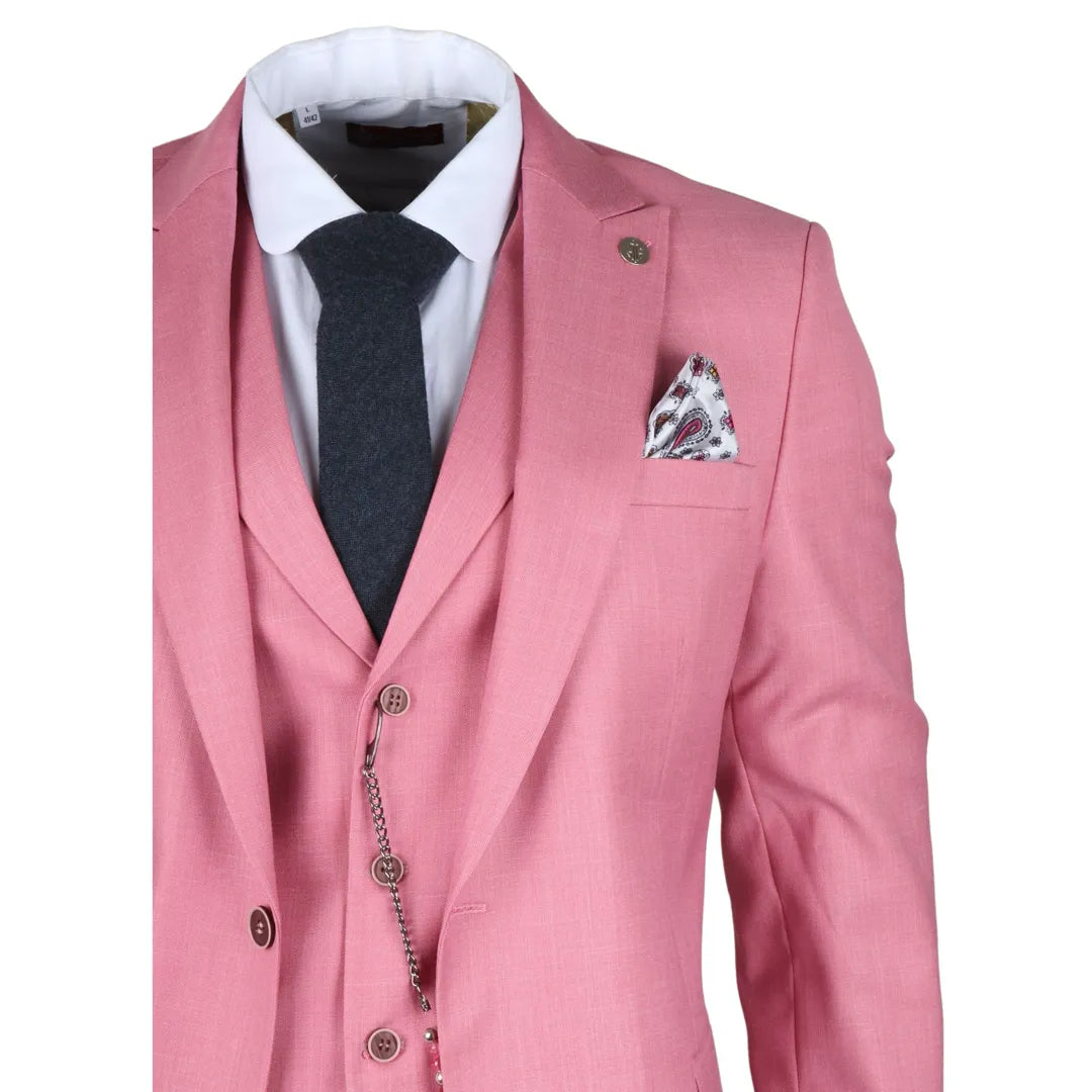 James - Men's 3 Piece Pink Tailored Fit Suit