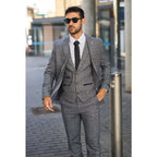 STZ74 - Men's 3 Piece Suit Wool Tweed Light Blue Grey Check