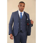 TP-24 - Men's Navy 3 Piece Linen Summer Wedding Suit