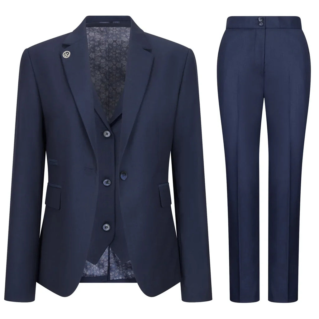 TPW-14 - Women's 3 Piece Plain Navy Blue Suit