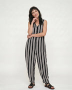 Tru Black Stripe Print Jumpsuit