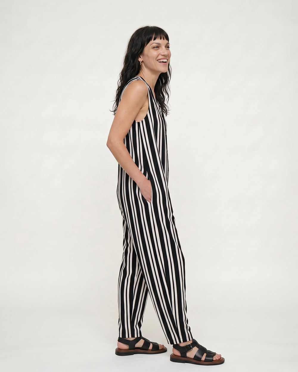 Tru Black Stripe Print Jumpsuit