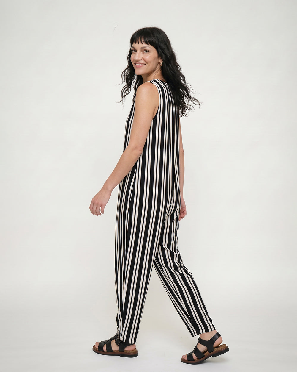 Tru Black Stripe Print Jumpsuit
