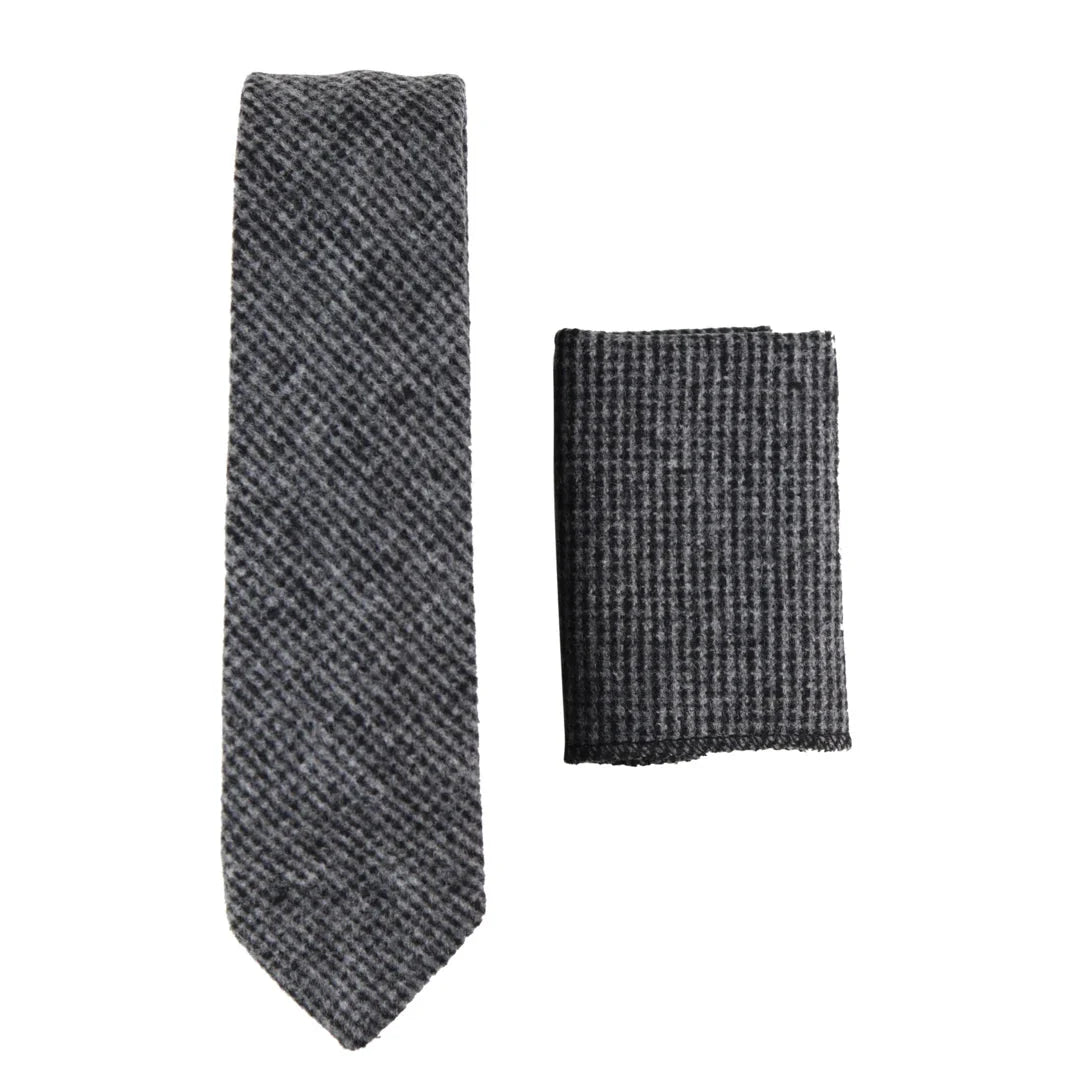281 - Men's Herringbone Tweed Wool Tie & Hankerchief 2"