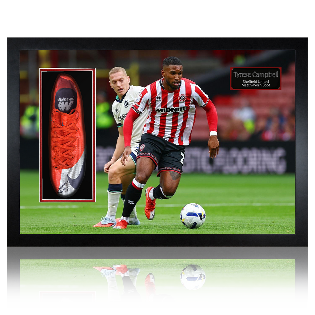 Tyrese Campbell Signed & Match-Worn Sheffield United Boot Iconic Frame #2