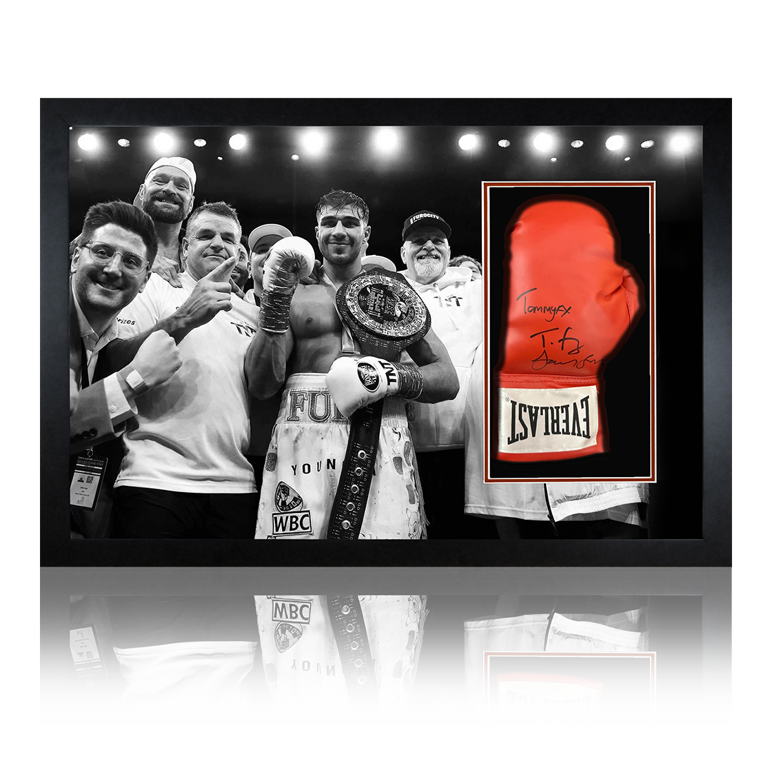 Tyson Fury, Tommy Fury & John Fury Signed Red Glove Iconic Frame