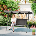 Outsunny 3 Seater Swing Chair, Garden Swing Seat Bench with Adjustable Canopy, Rattan Seat and Steel Frame for Patio, Yard, Grey
