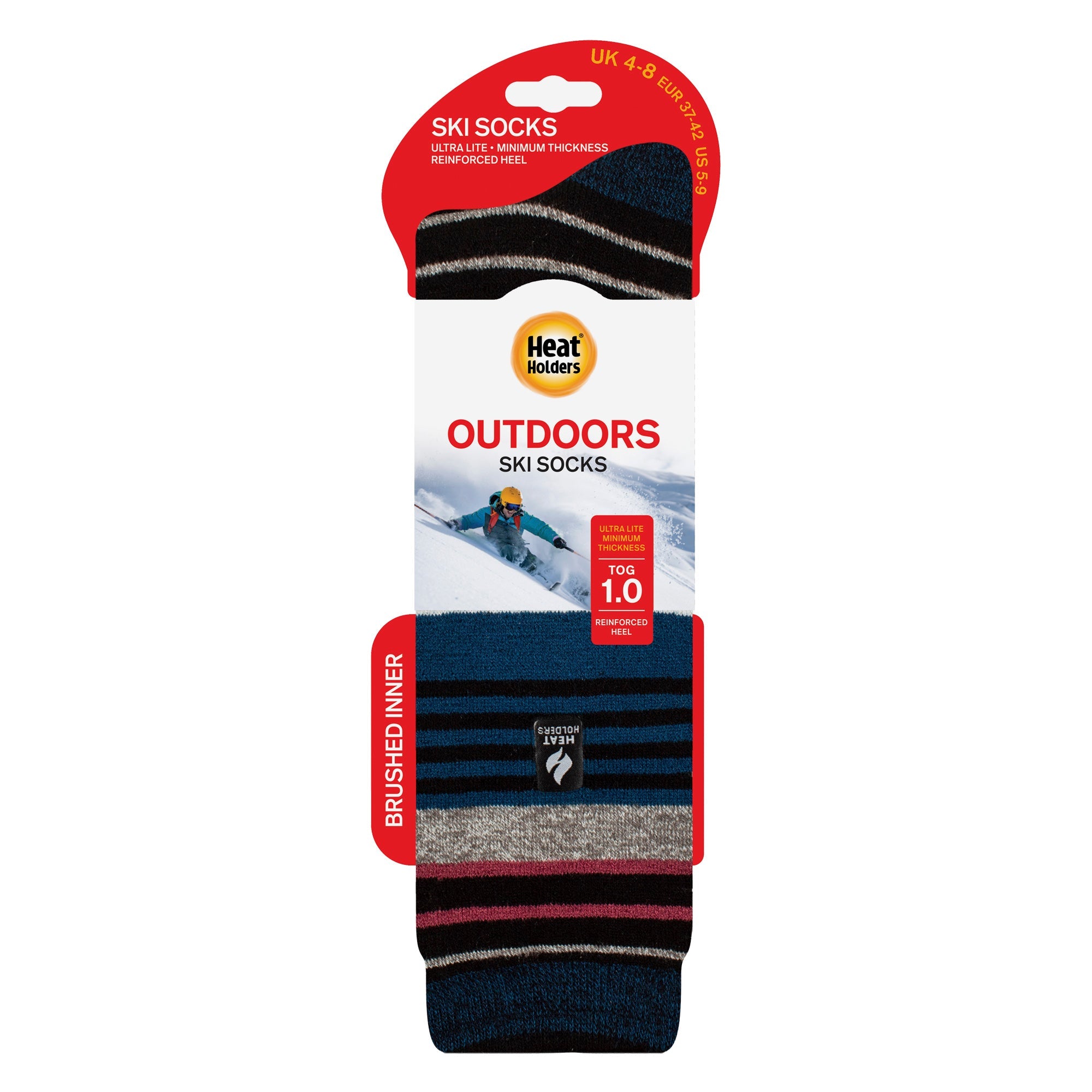 Ladies Ultra Lite Thin Thermal Winter Ski Socks with Stripes