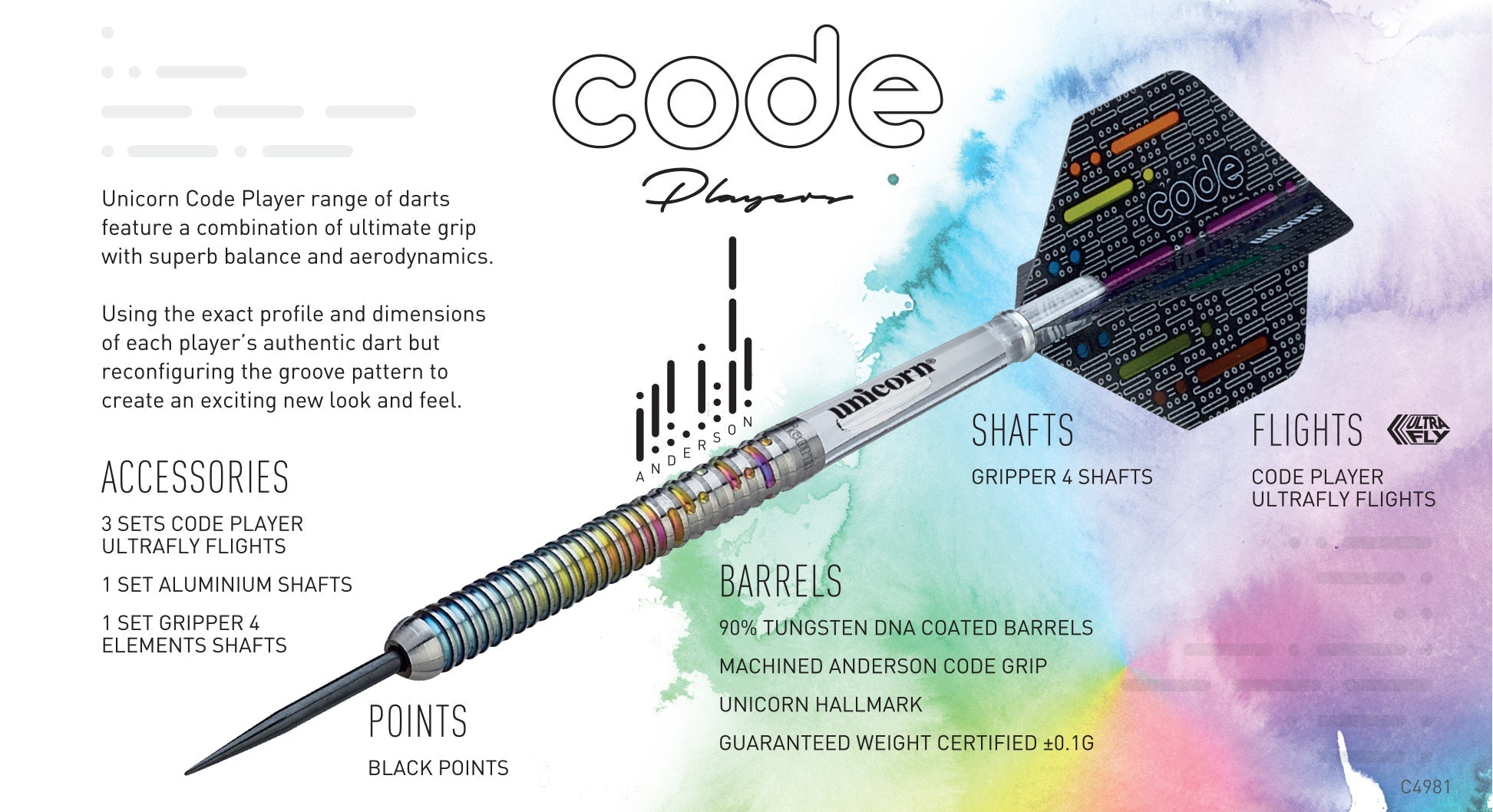 Unicorn CODE Gary Anderson darts 90%