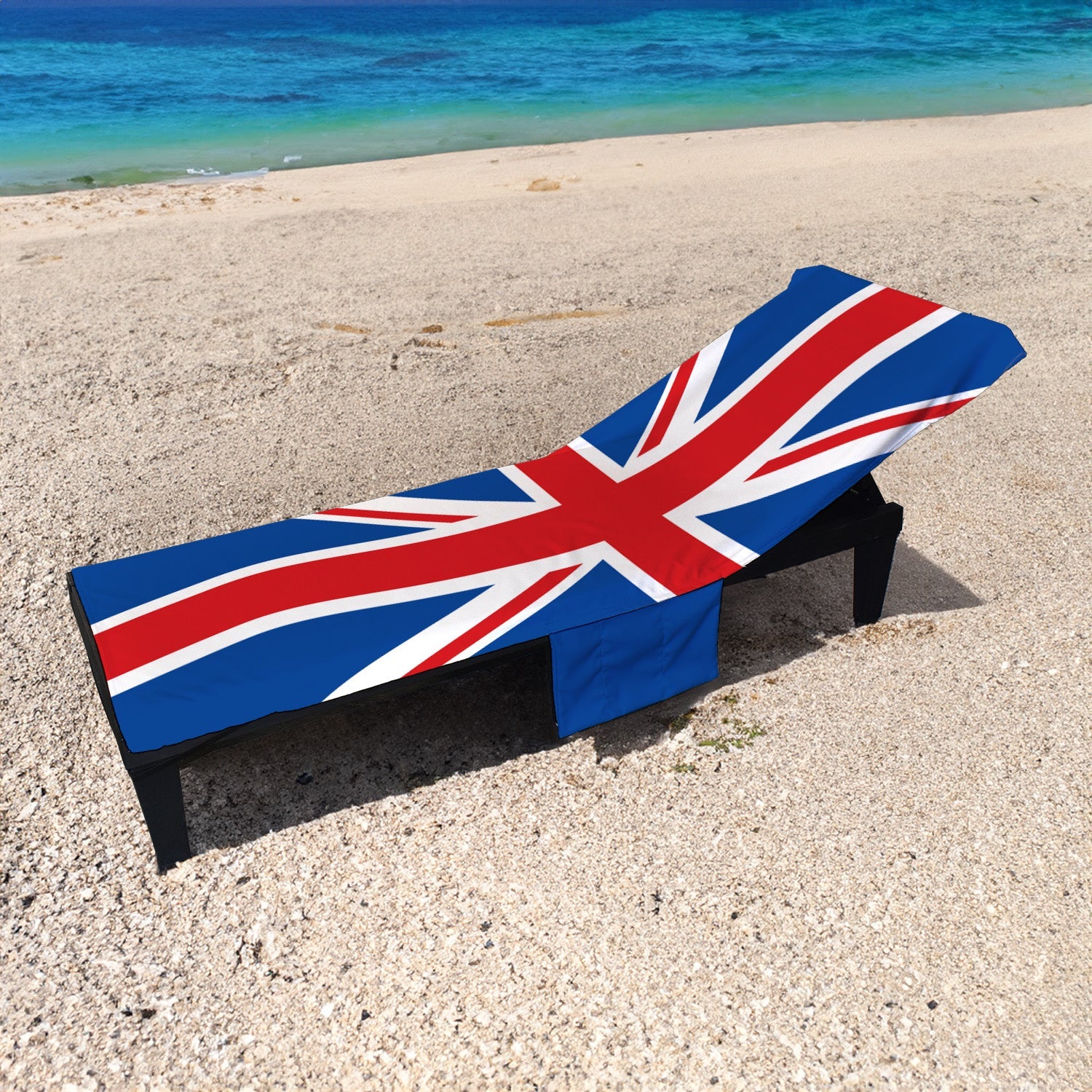 Union Jack - Full Length Sun Lounger Towel with Pockets