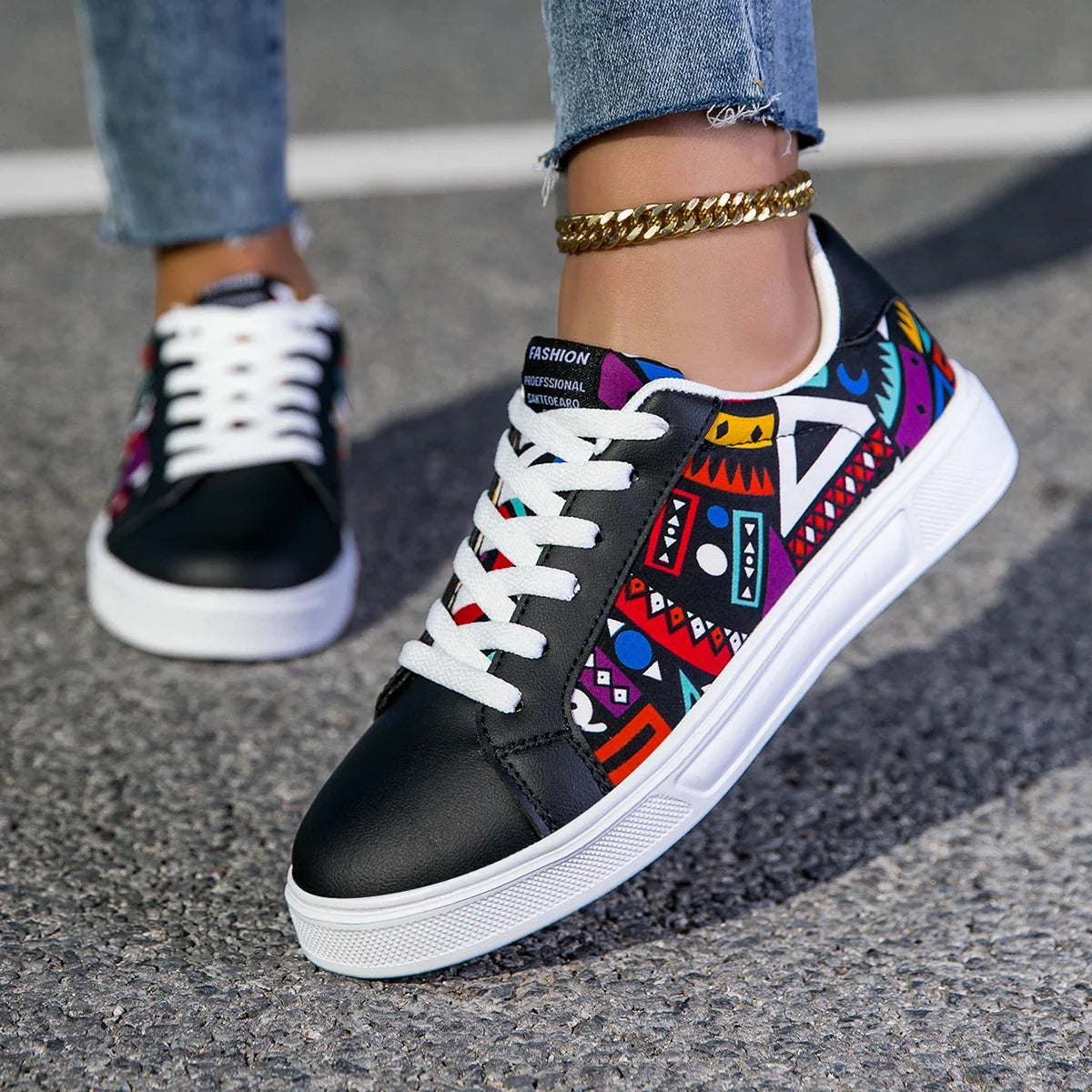 Unisex Casual Graphic Print Trainers Sneakers Lightweight Colourful Shoes