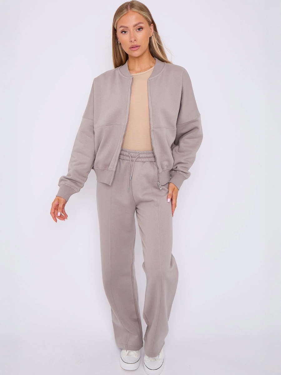 Oversized Bomber Style Fleece Zipper Co-ord