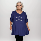 Double Star Plus-Size Button Sleeve Swing Top