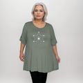 Double Star Plus-Size Button Sleeve Swing Top