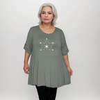 Double Star Plus-Size Button Sleeve Swing Top