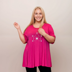 Double Star Plus-Size Button Sleeve Swing Top