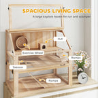 PawHut Wooden Hamster Cage with Detachable 31cm Deep Bottom, Hut, Seesaw, Exercise Wheel, Ramp, 80 x 50 x 76cm, Natural