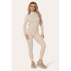 Ribbed High Neck Zipper Collar Jumpsuit Front Unitard Set