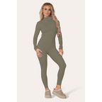 Ribbed High Neck Zipper Collar Jumpsuit Front Unitard Set