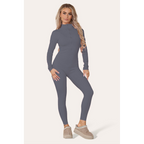 Ribbed High Neck Zipper Collar Jumpsuit Front Unitard Set
