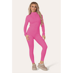 Ribbed High Neck Zipper Collar Jumpsuit Front Unitard Set